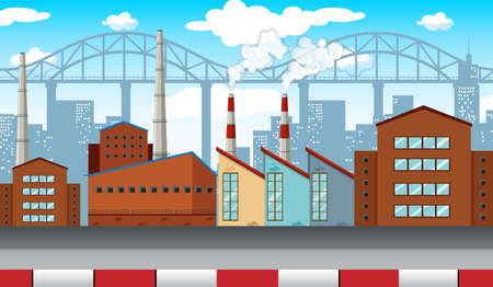 City scene with factories and buildings illustrationのイラスト素材