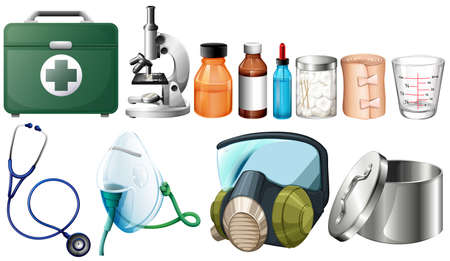Different medical equipments on white background illustrationのイラスト素材