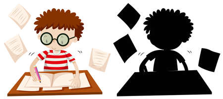 Boy working on table illustrationのイラスト素材