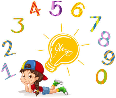 Girl and number one to zero illustrationのイラスト素材