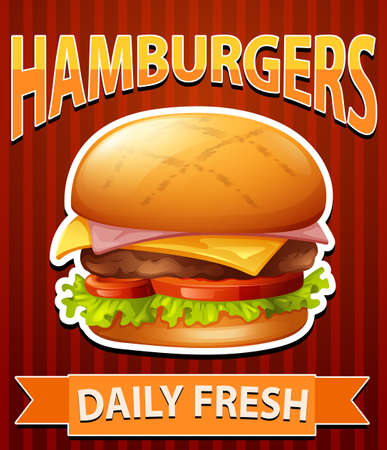 Poster with cheeseburgers on red background illustrationのイラスト素材