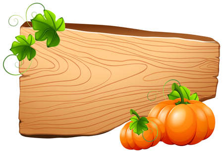 Wooden board and pumpkins on vine illustrationのイラスト素材