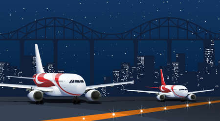 Two airplanes on runway illustrationのイラスト素材