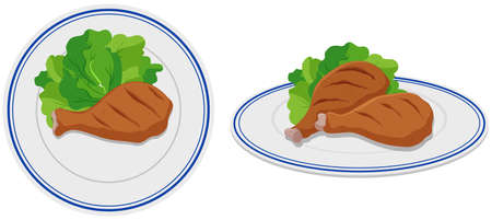 Chicken drumsticks on two plates illustrationのイラスト素材