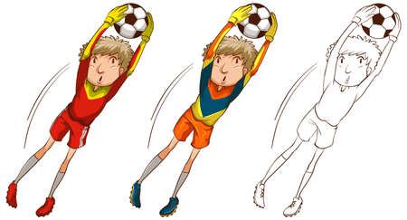 Soccer player in three different drawing styles illustrationのイラスト素材