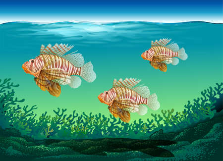Underwater scene with three fish swimming illustrationのイラスト素材