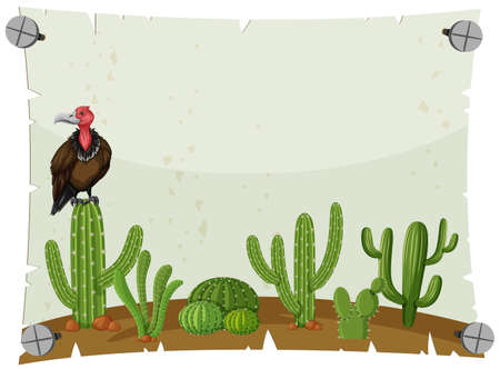 paper template with vulture in cactus garden illustrationのイラスト素材