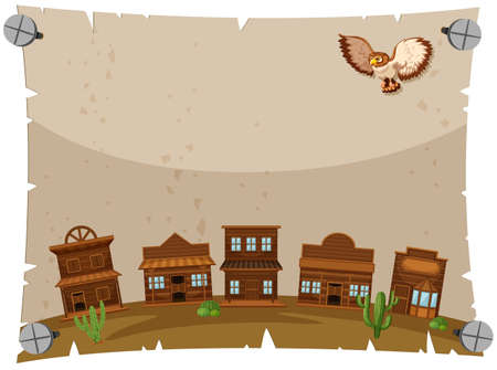 Paper template with western town illustrationのイラスト素材