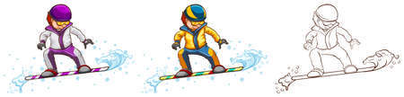 Snowboarder in three different drawing styles illustrationのイラスト素材