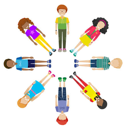 Faceless characters standing in circle illustrationのイラスト素材