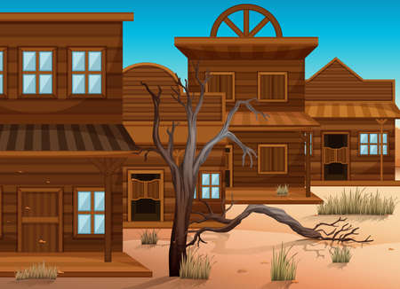 Western styles of buildings in town illustrationのイラスト素材