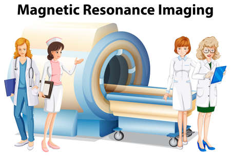Nurses and doctors by the magnetic resonance imaging illustrationのイラスト素材