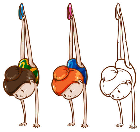 Doodle character for girl doing gymnastic illustration