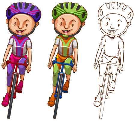 Doodle character for man cycling illustrationのイラスト素材