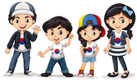 Four kids from South Korea illustrationのイラスト素材