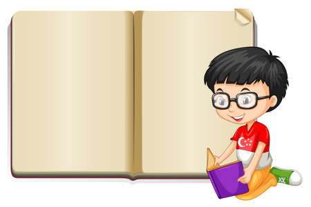 Background template with book and boy illustrationのイラスト素材
