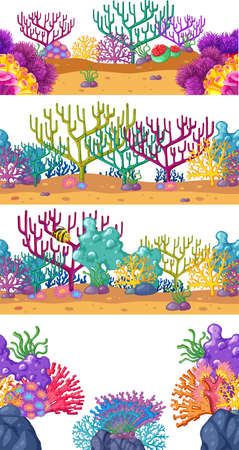 Four scenes with coral reef underwater illustrationのイラスト素材