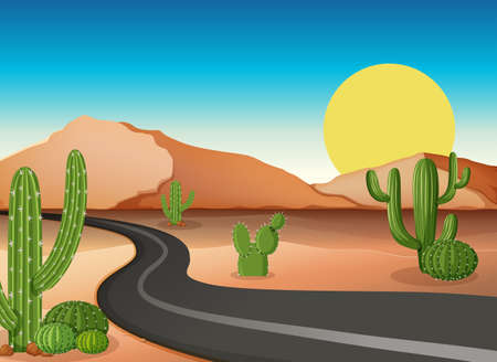 Desert ground with empty road illustrationのイラスト素材