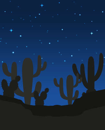 Scene with cactus at night illustrationのイラスト素材