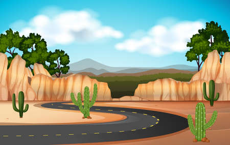 Scene with road through the canyon illustrationのイラスト素材