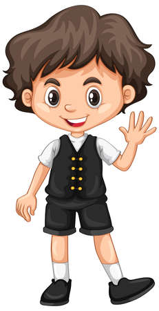 Little boy waving hand illustrationのイラスト素材