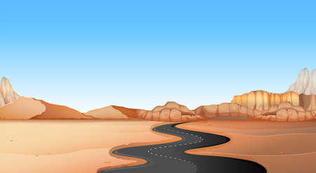 Empty road through desert land illustrationのイラスト素材