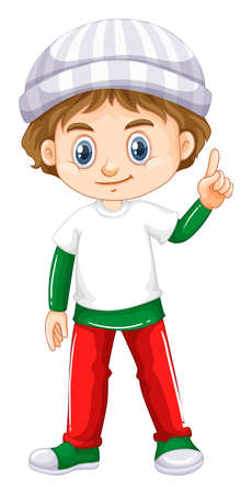 Little boy pointing his finger up illustrationのイラスト素材
