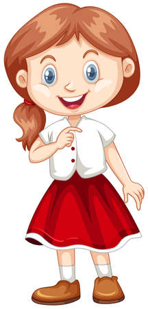 Cute girl in white shirt and red skirt illustrationのイラスト素材