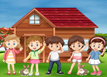 Many children happy at home illustrationのイラスト素材