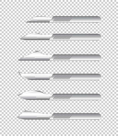Different types of medical knives on transparent background illustrationのイラスト素材
