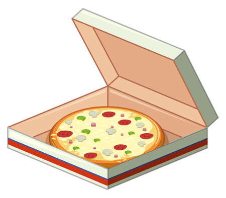 Tray of pizza in paper box illustrationのイラスト素材