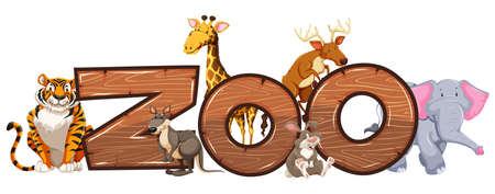 Word design for zoo with wild animals illustrationのイラスト素材
