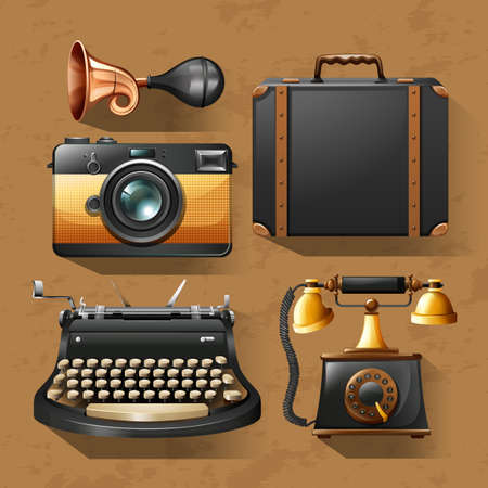 Camera and other items in vintage style illustrationのイラスト素材