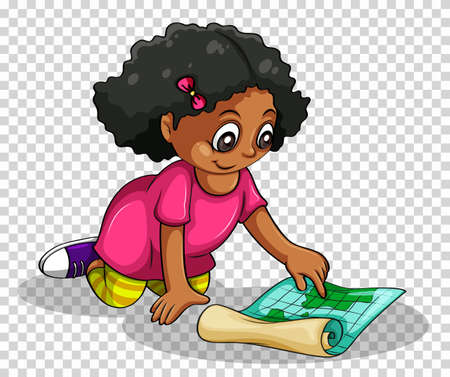 Girl looking at world map illustrationのイラスト素材