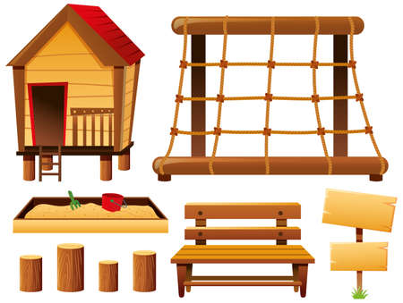 Playground stations with climbing rope and sandpit illustrationのイラスト素材