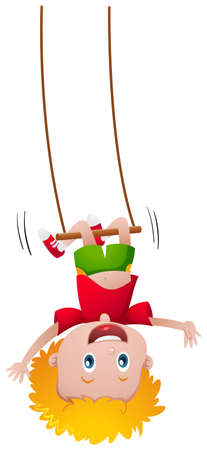 Little boy swinging on rope illustrationのイラスト素材