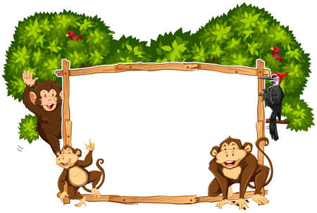 Border template with monkeys and toucan illustrationのイラスト素材