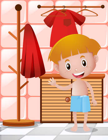 Little boy in blue towel illustrationのイラスト素材