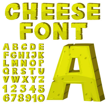 Font design for english alphabets in yellow illustrationのイラスト素材