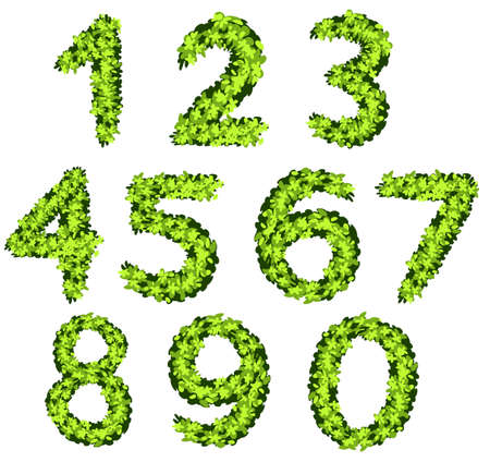 Font design for numbers with grass texture illustrationのイラスト素材