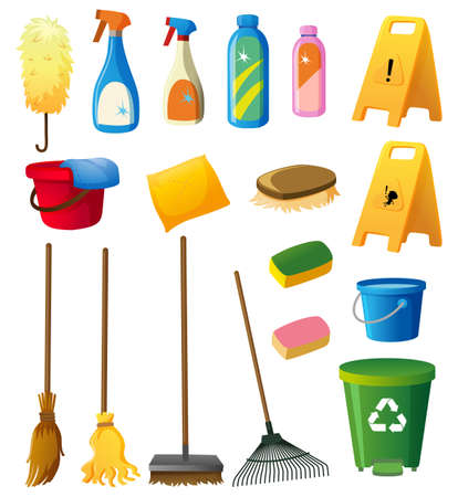 Cleaning equipments on white background illustrationのイラスト素材