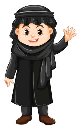 Kuwait boy waving hand hello illustrationのイラスト素材