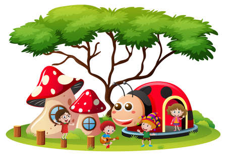 Children playing in playground illustrationのイラスト素材