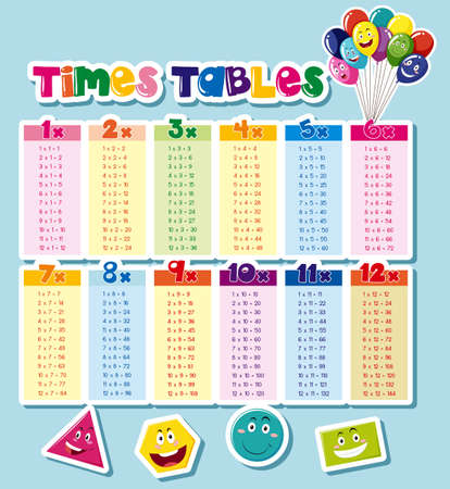 Times tables design with blue background illustrationのイラスト素材
