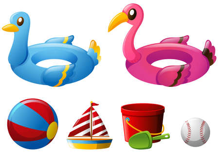 Beach toys with floating rings and ball illustrationのイラスト素材