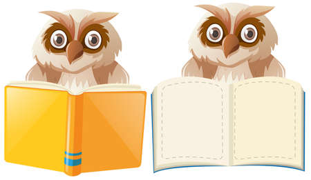 Two owls with book templates illustrationのイラスト素材