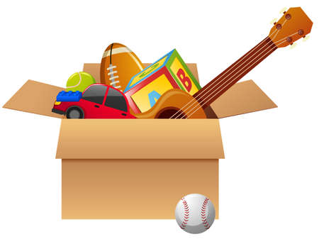 Cardboard box full of toys illustrationのイラスト素材