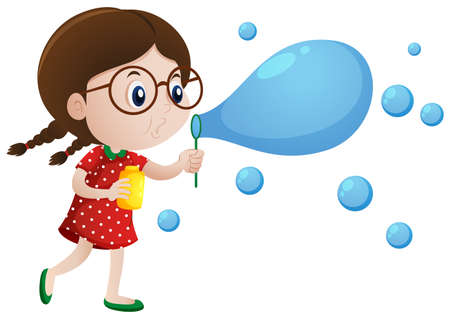Little girl blowing bubbles illustration