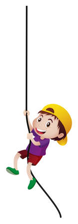 Little boy climbing up the rope illustrationのイラスト素材