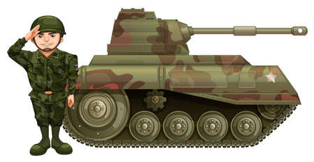 Soldier and military tank illustrationのイラスト素材